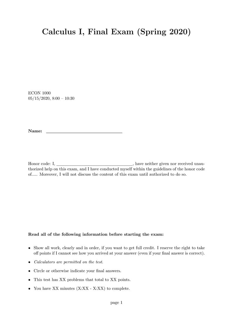 LaTeX Template for Exam