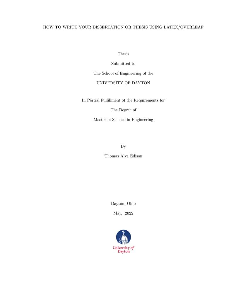 University of Dayton thesis template (2022)