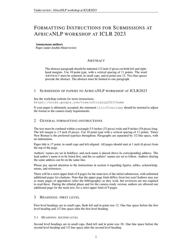 Template: AfricaNLP Workshop at ICLR 2022