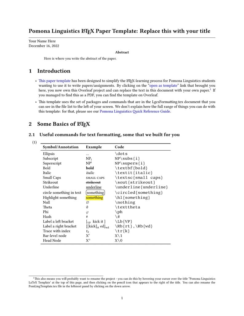 Pomona Linguistics LaTeX Template