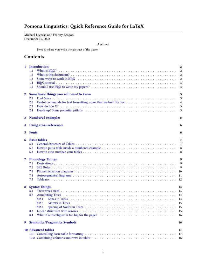 Pomona Linguistics Quick Reference Guide
