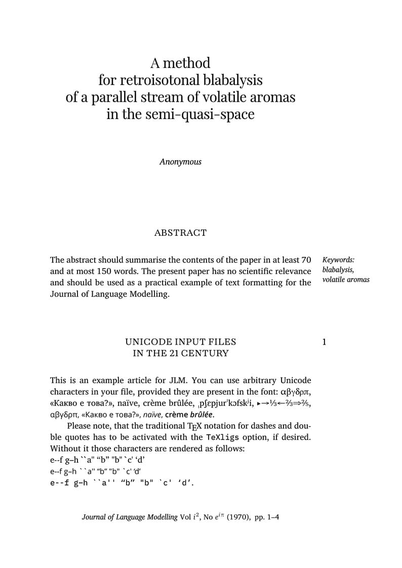 Template for Journal of Language Modelling