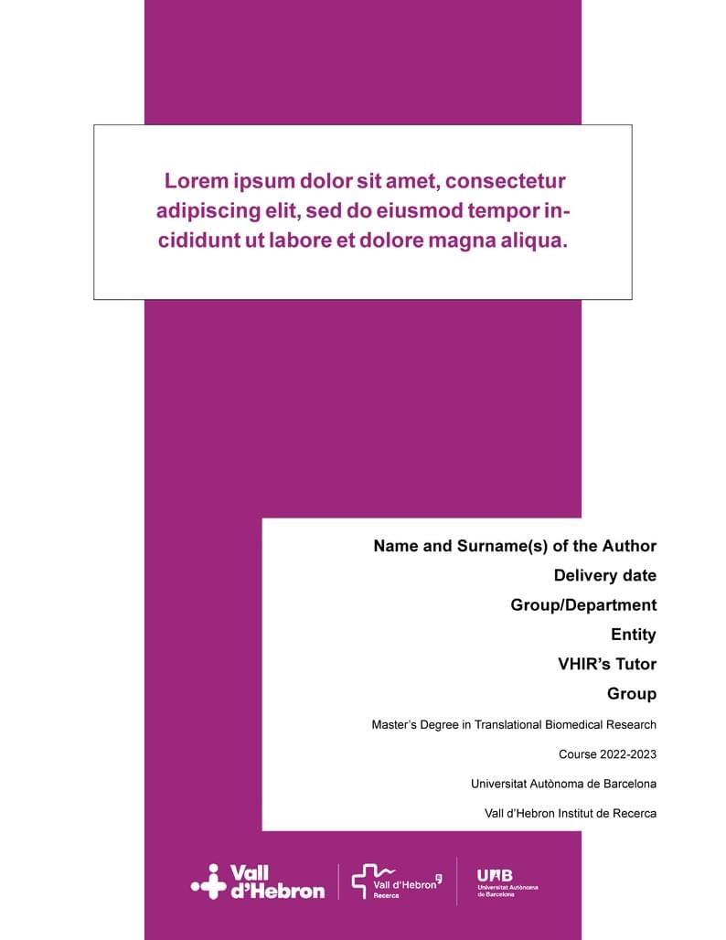 VHIR MASTER'S THESIS TEMPLATE