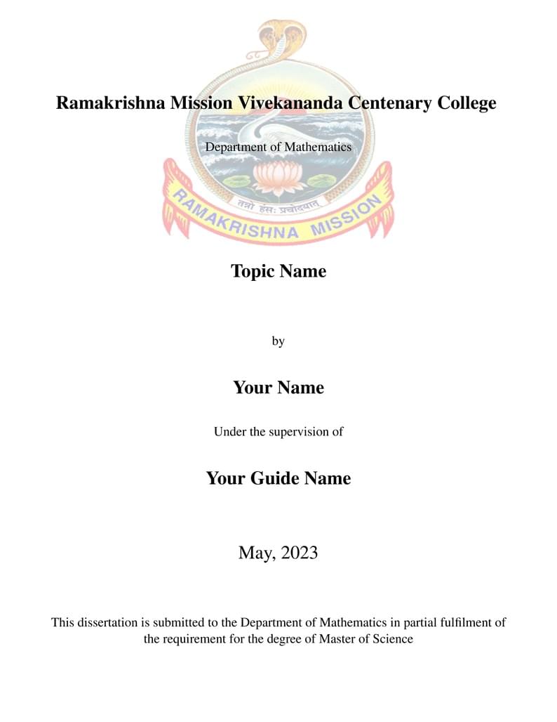 M.Sc Dissertation sample for RKMVCC, Rahara