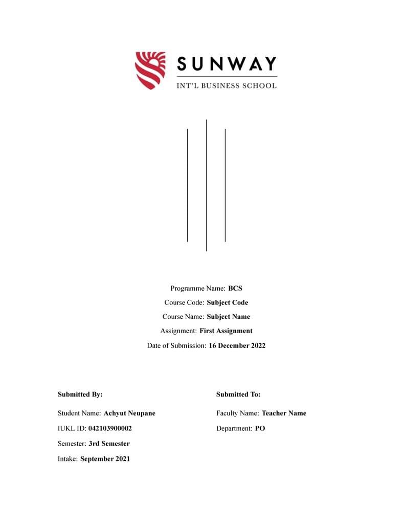 Sunway College Assignment Cover Page