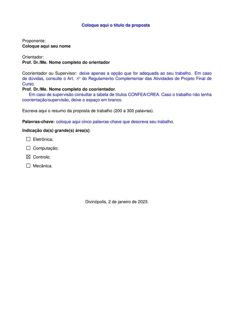 Template Proposta PFC -- DEMDV CEFET-MG