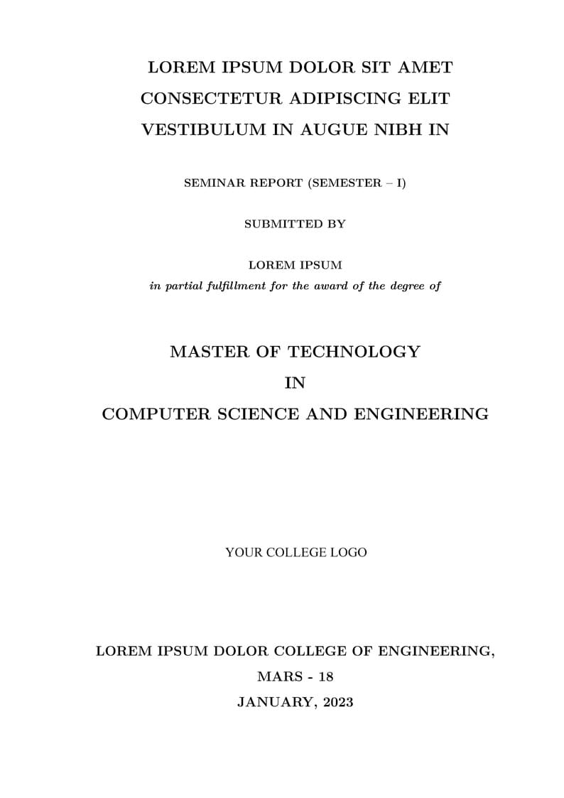 KTU M.Tech (Master of Technology) Report Template