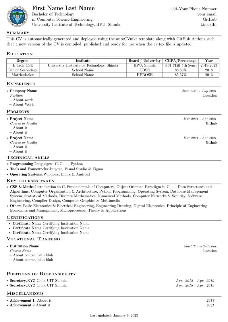 autoCVmkr CV Template