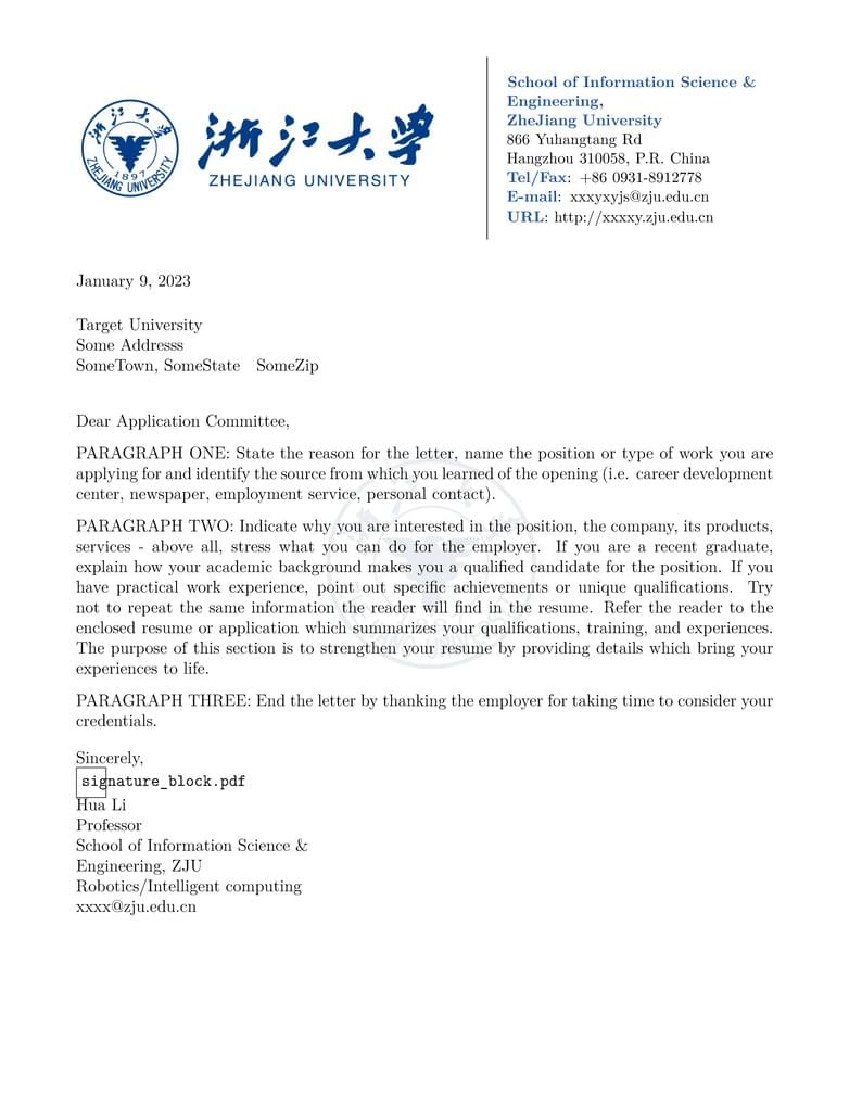 ZJU Recommendation Letter Template