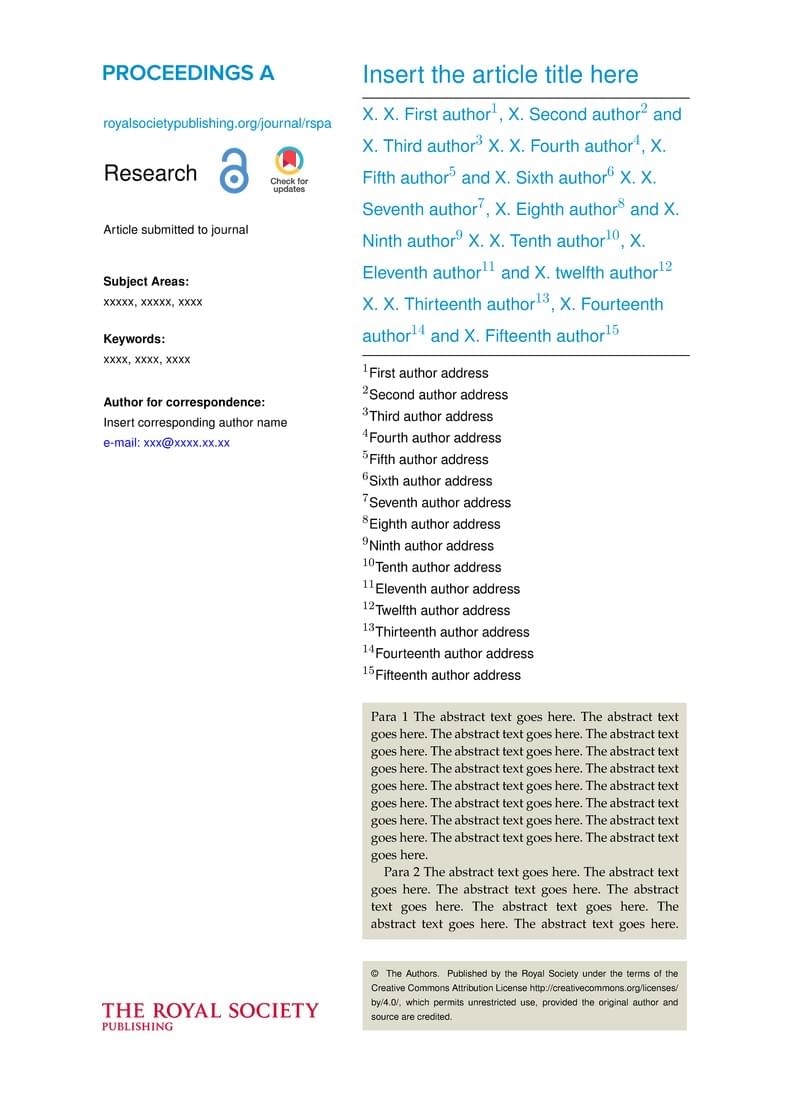 Proceedings of The Royal Society A - LaTeX Template