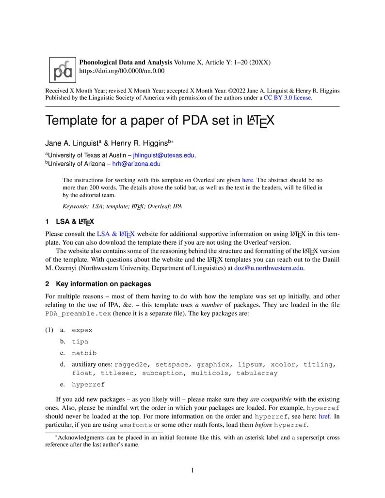 Phonological Data and Analysis journal template, v. 1.4.