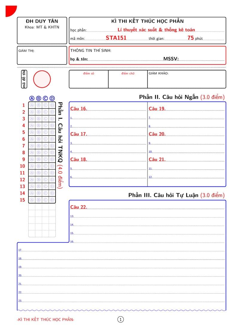 Answer Sheet DTU AA