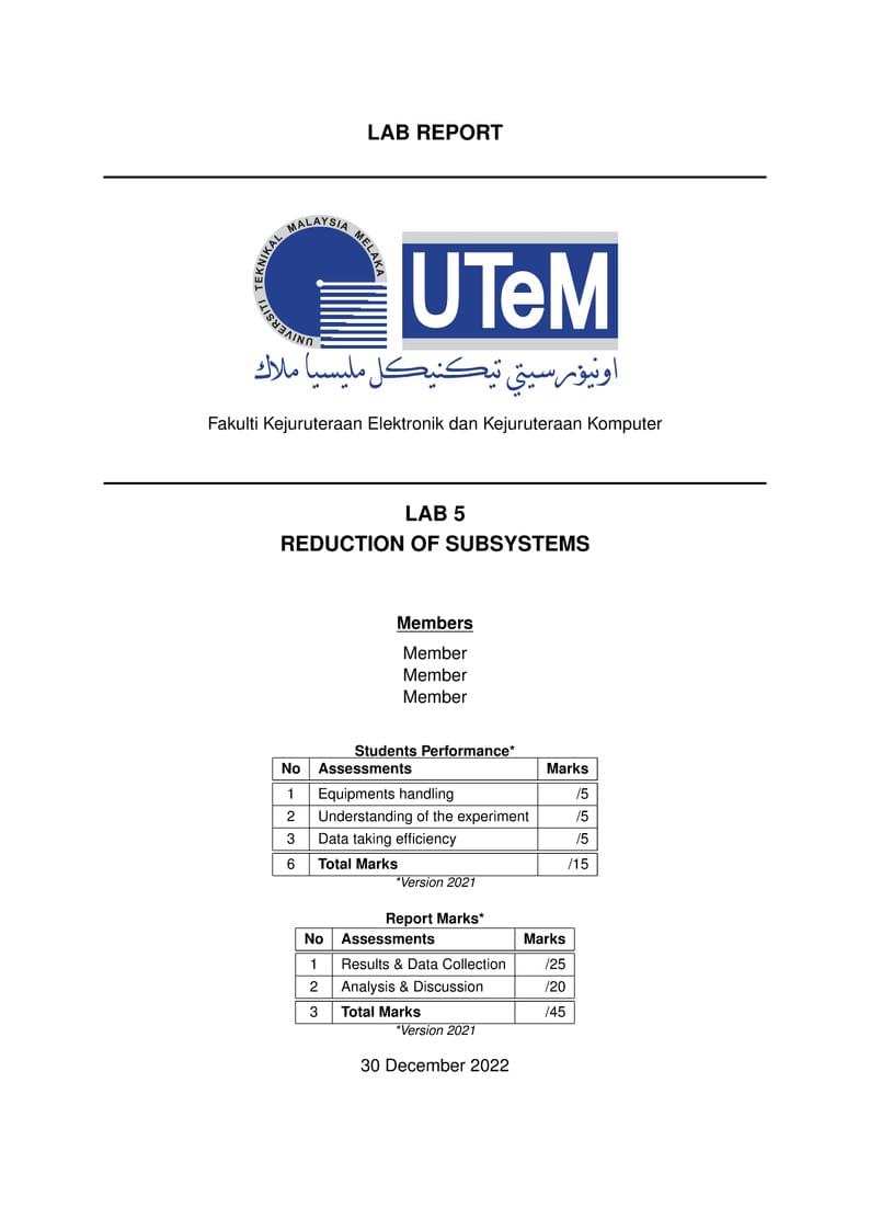 Short Report for Lab Template FKEKK UTeM