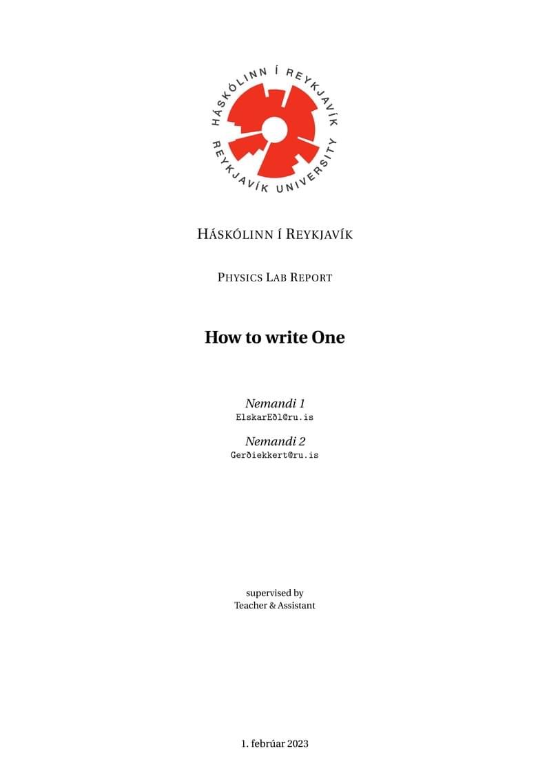 Reykjavik University Physics Lab Report Template