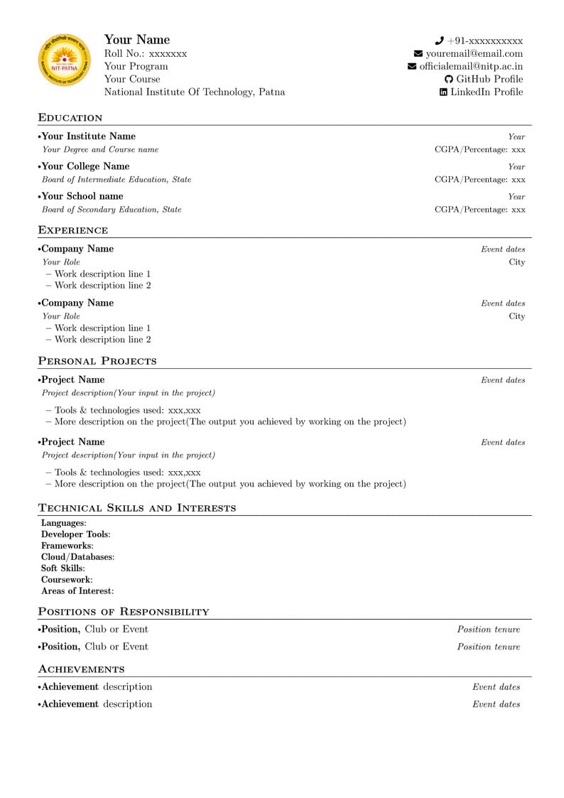 NIT Patna Resume