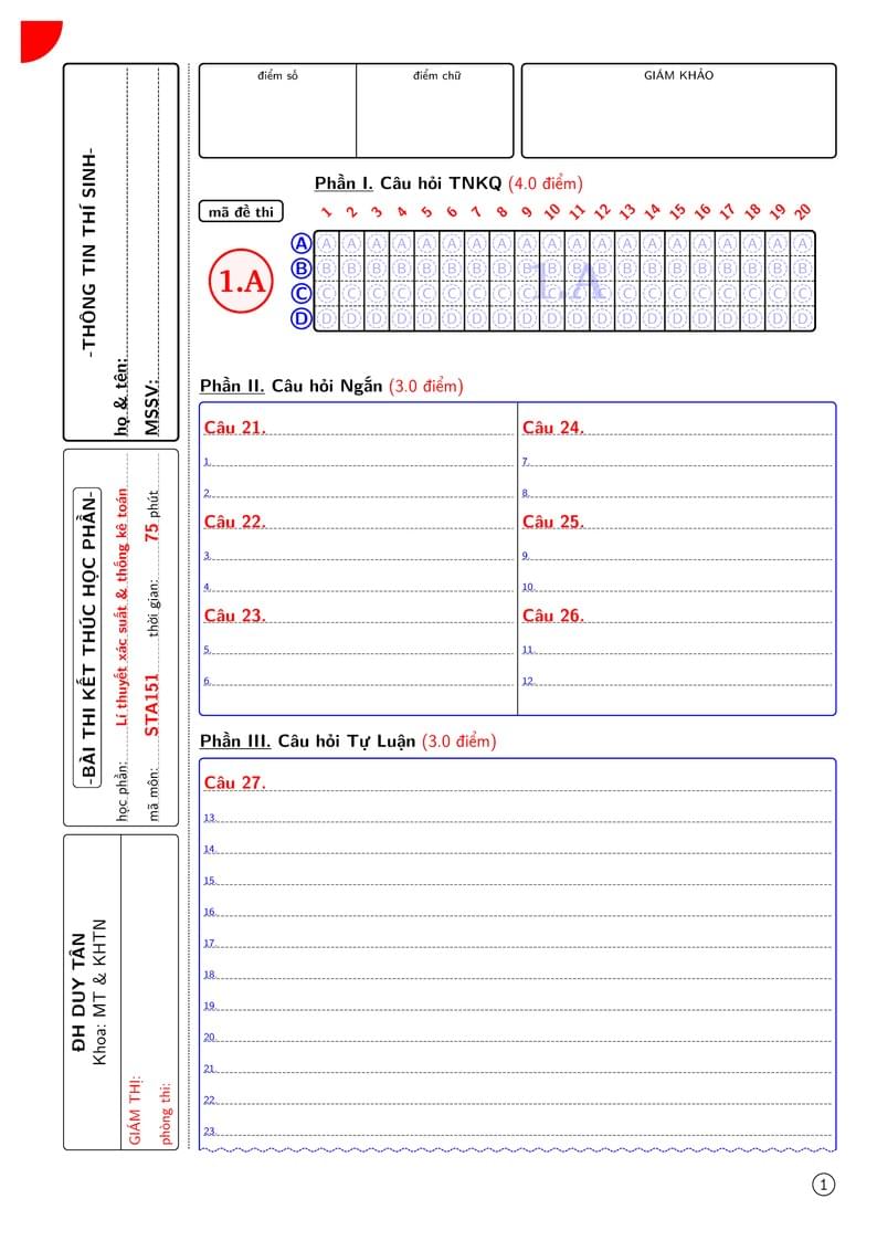 Answer Sheet DTU BB