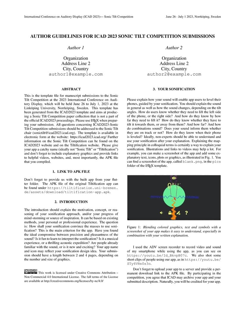 AUTHOR GUIDELINES FOR ICAD 2023 SONIC TILT COMPETITION SUBMISSIONS