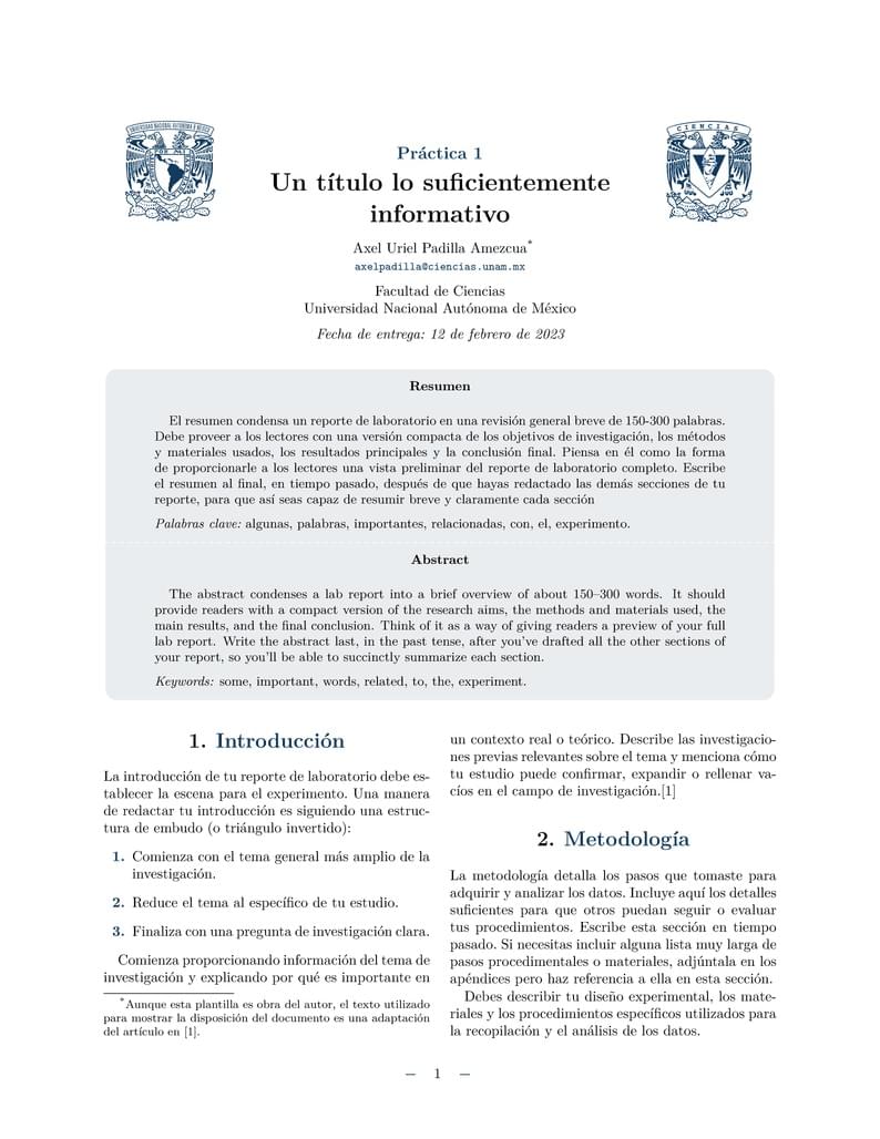 Reporte de práctica de laboratorio (FC-UNAM)