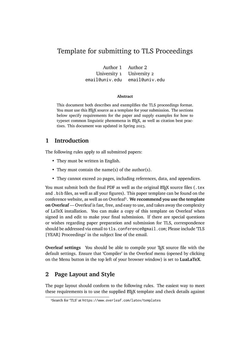Article submission template for Texas Linguistics Society (TLS) conference proceedings