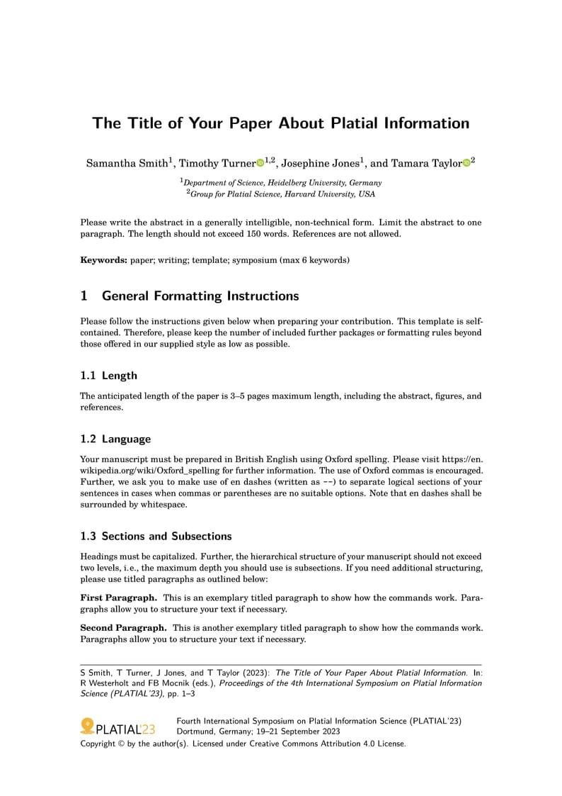 Template for the Fourth Symposium on Platial Information Science (PLATIAL'23)