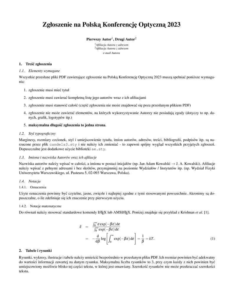 Zgłoszenie na Polską Konferencję Optyczną 2023
