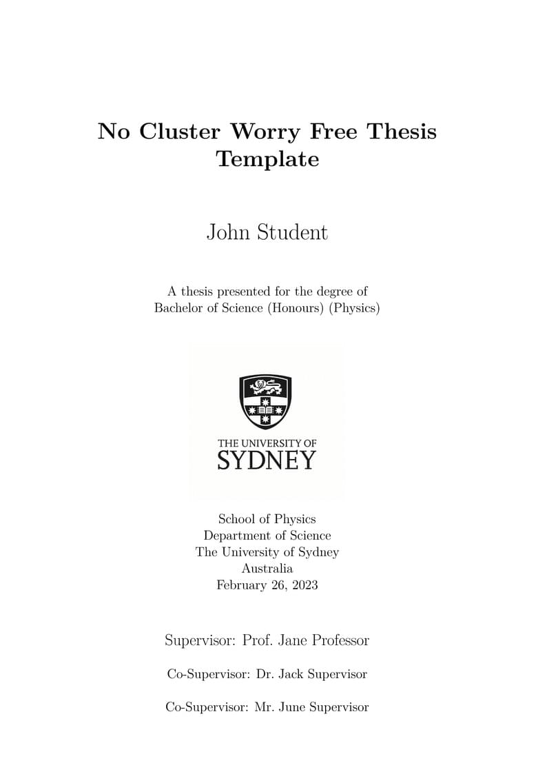 No Cluster Worry Free Thesis Template (Unofficial USYD)