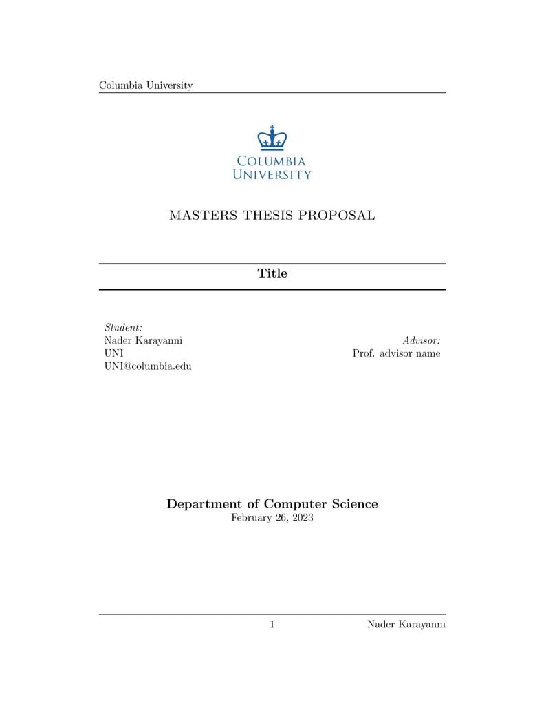 Master Thesis Proposal Template Columbia University