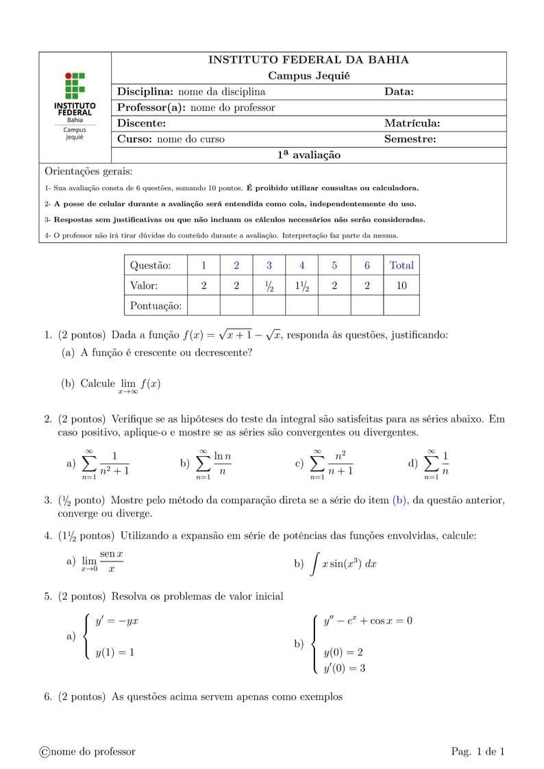 Template de Avaliação com e sem plano de fundo