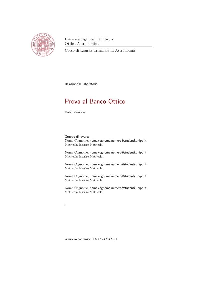 Template Relazione di Laboratorio Ottica 2° Anno DIFA UNIBO