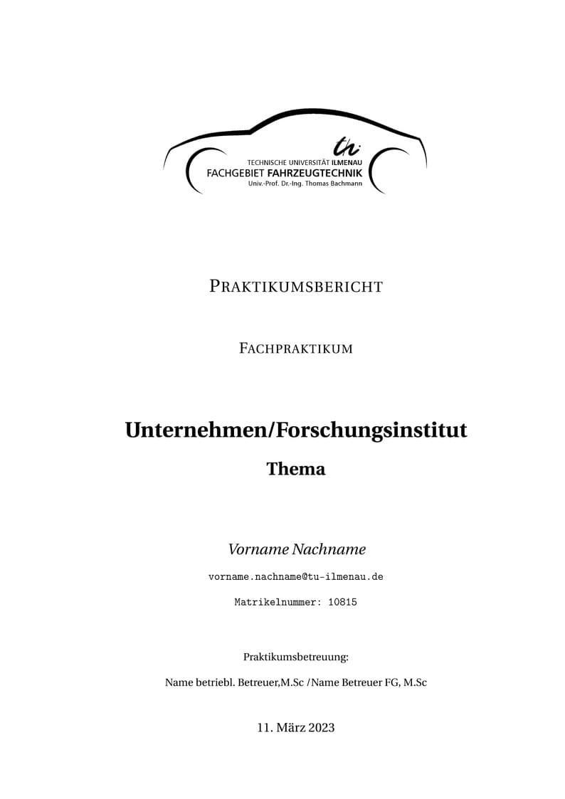 TUI - FG Fahrzeugtechnik - Bericht Fachpraktikum