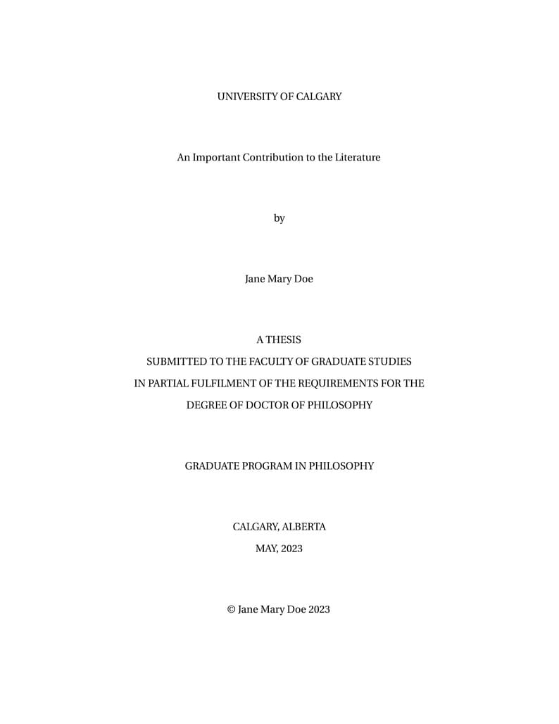 University of Calgary Graduate Thesis