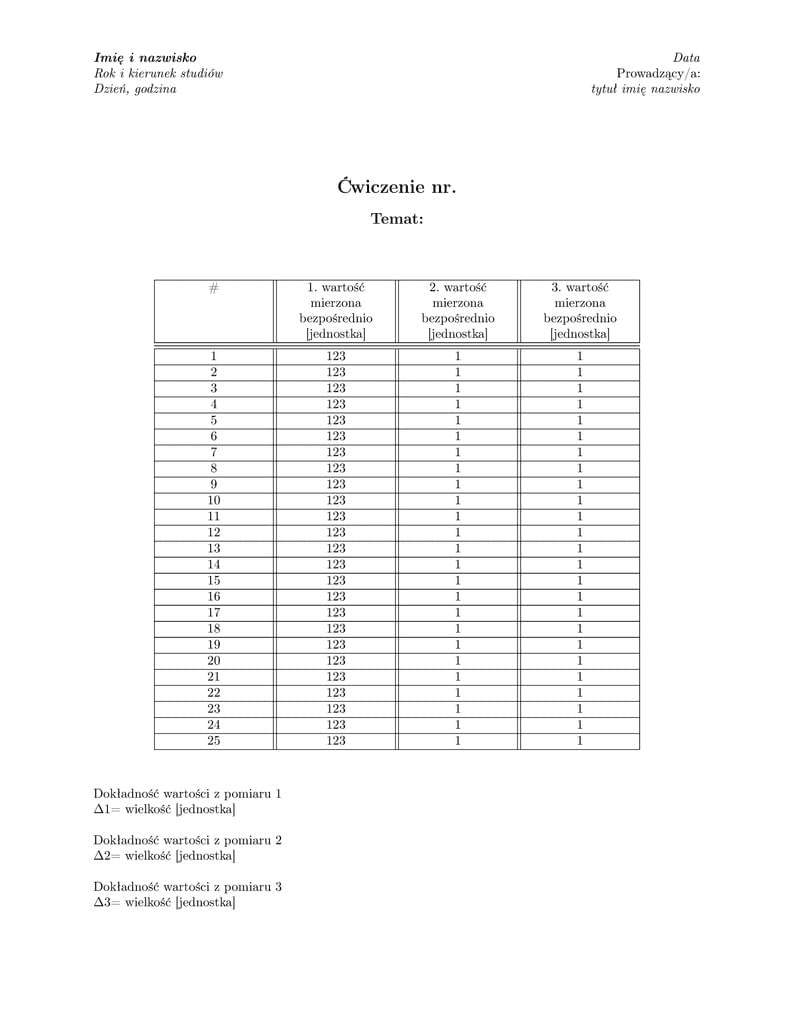 Sprawozdanie Uniwersytet Wrocławski - wzór