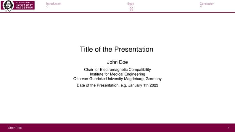 English LaTeX beamer template (EMC, IMT, FEIT, OVGU, Stimulate)