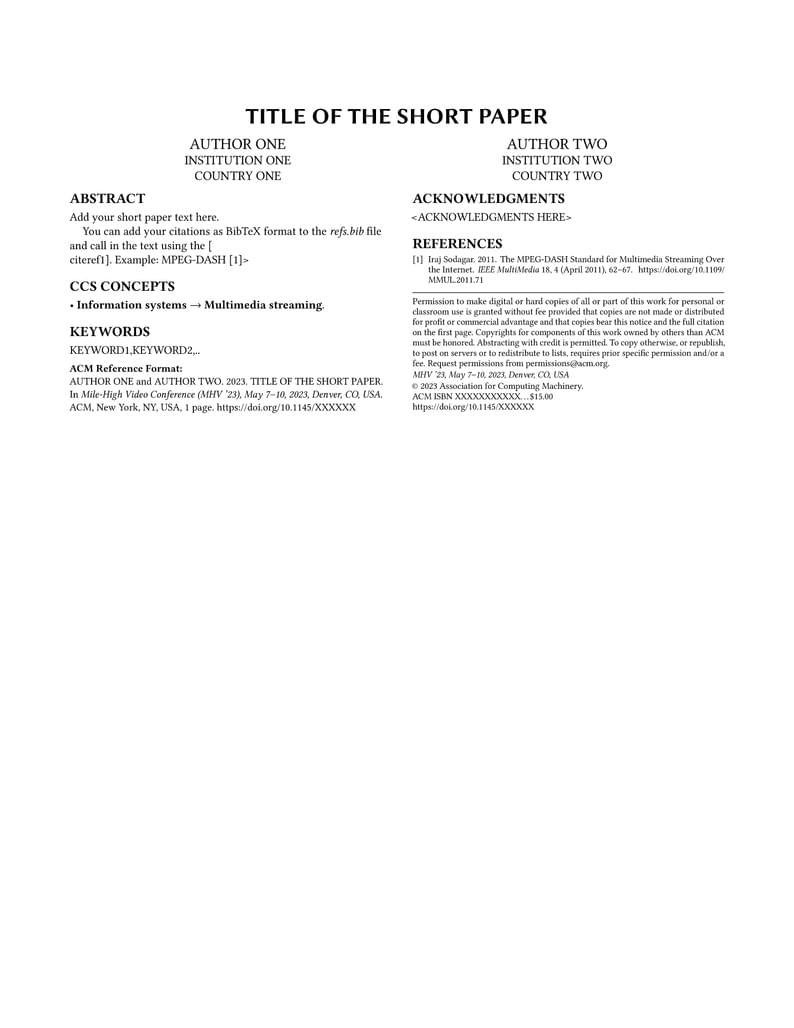 ACM Mile-High Video Conference Abstract Template