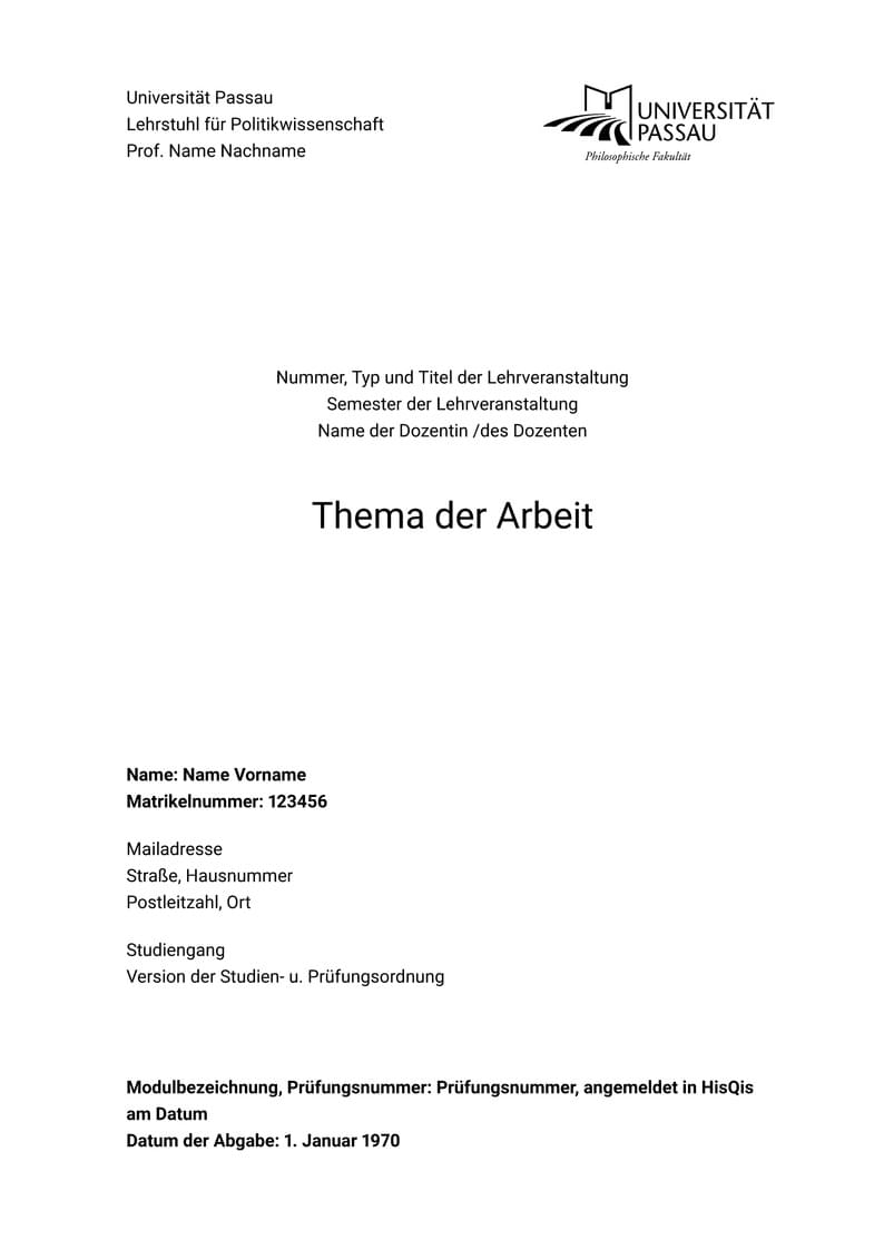 Uni Passau Vorlage
