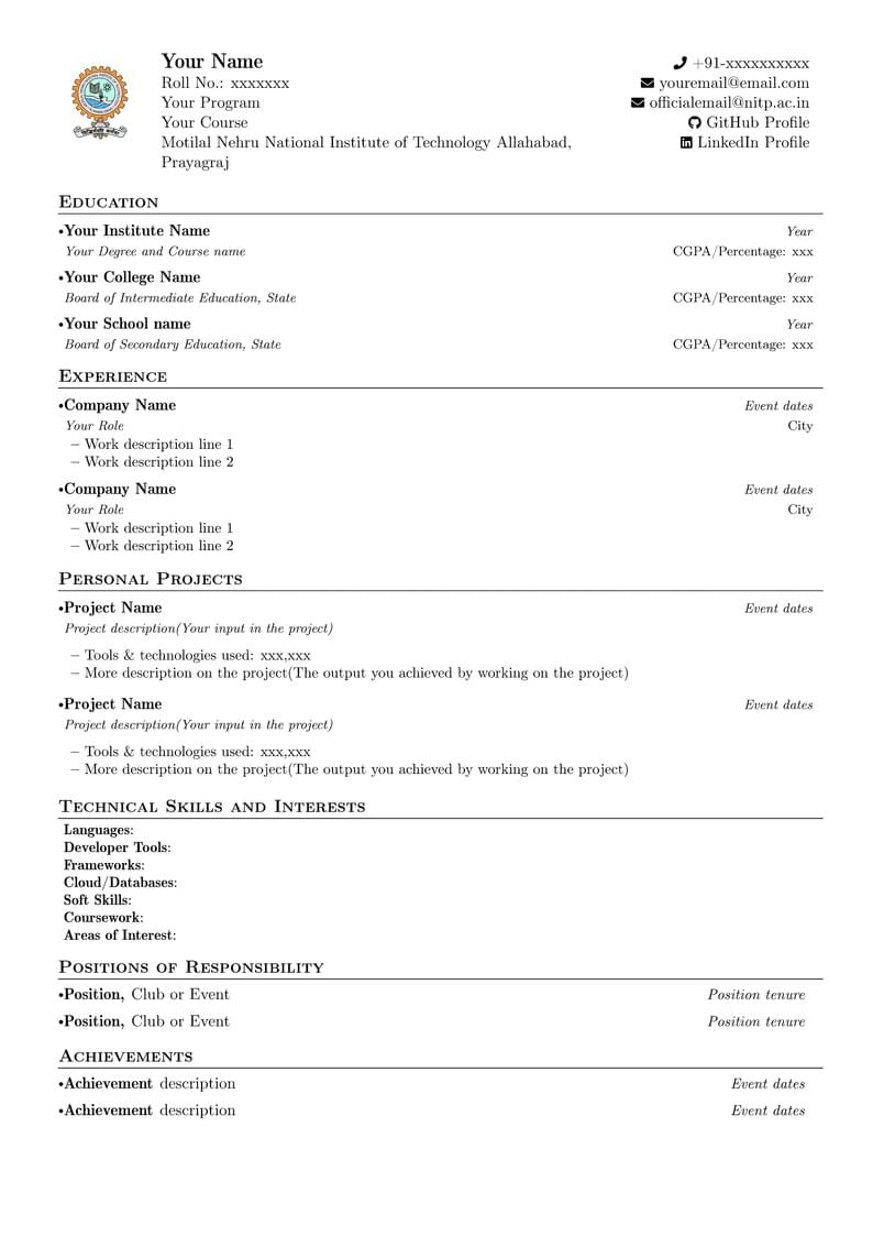 NIT Allahabad Resume