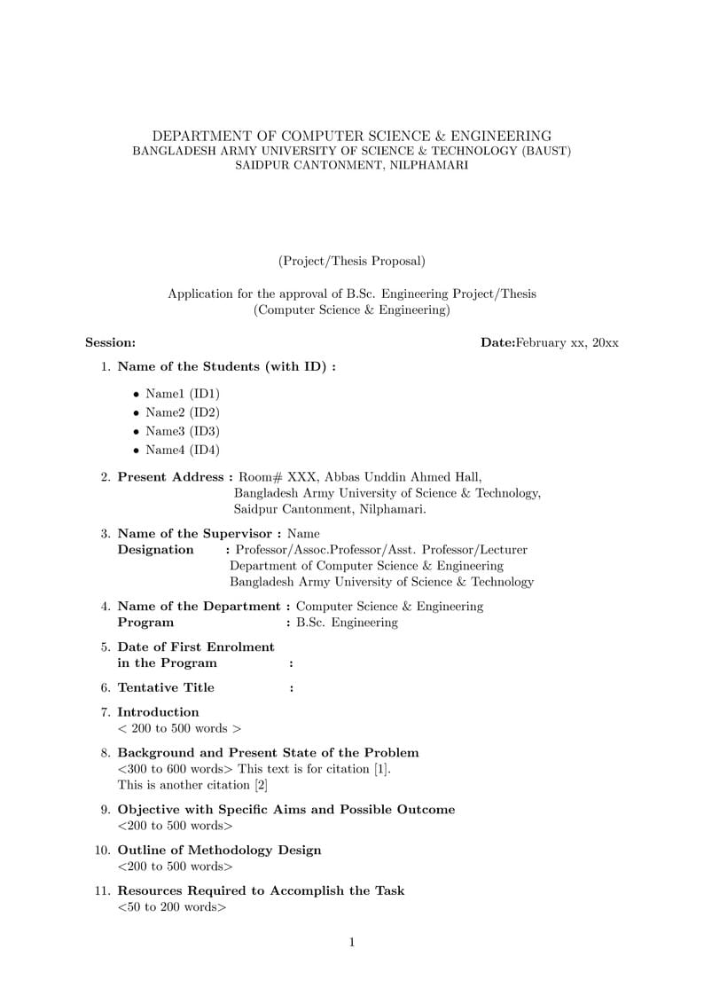 BAUST Thesis Proposal Format