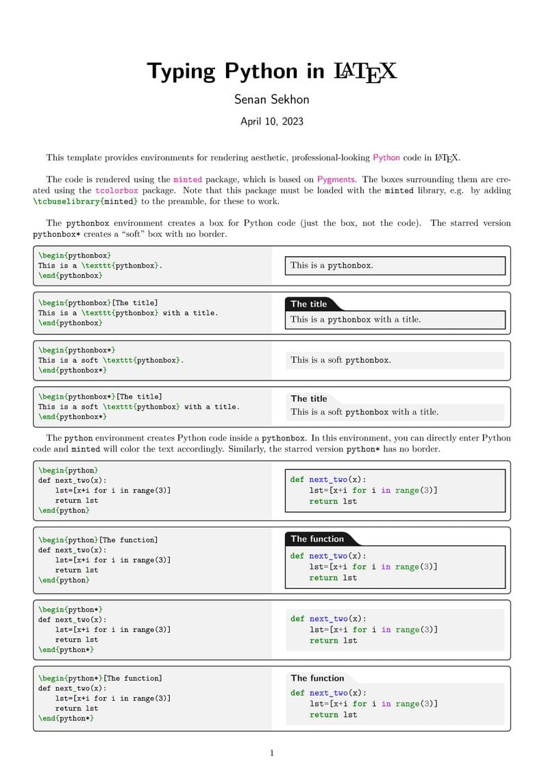 Typing Python in LaTeX