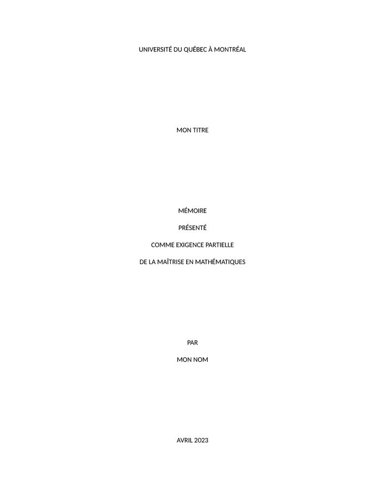 Université du Québec à Montréal Thèse. Département de mathématiques