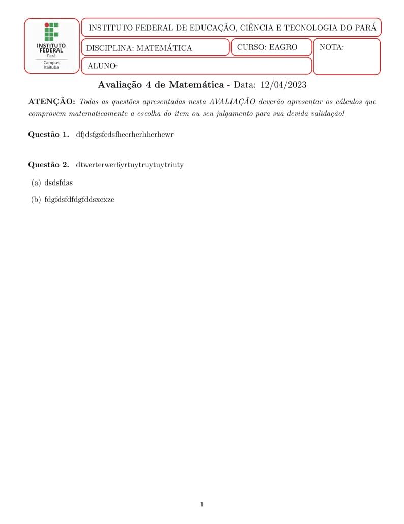 Template Provas
