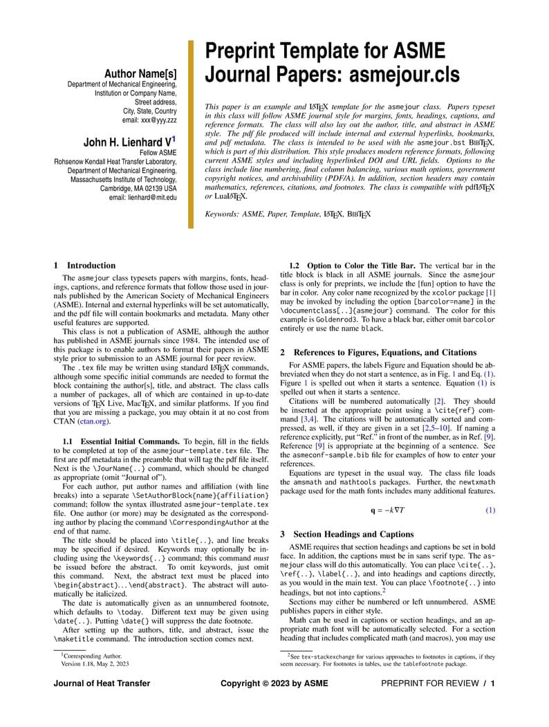 ASME Journal Article Template