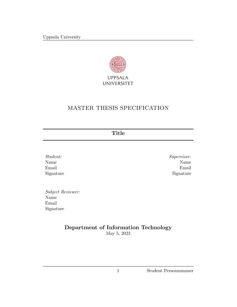 Thesis Specifacation Template