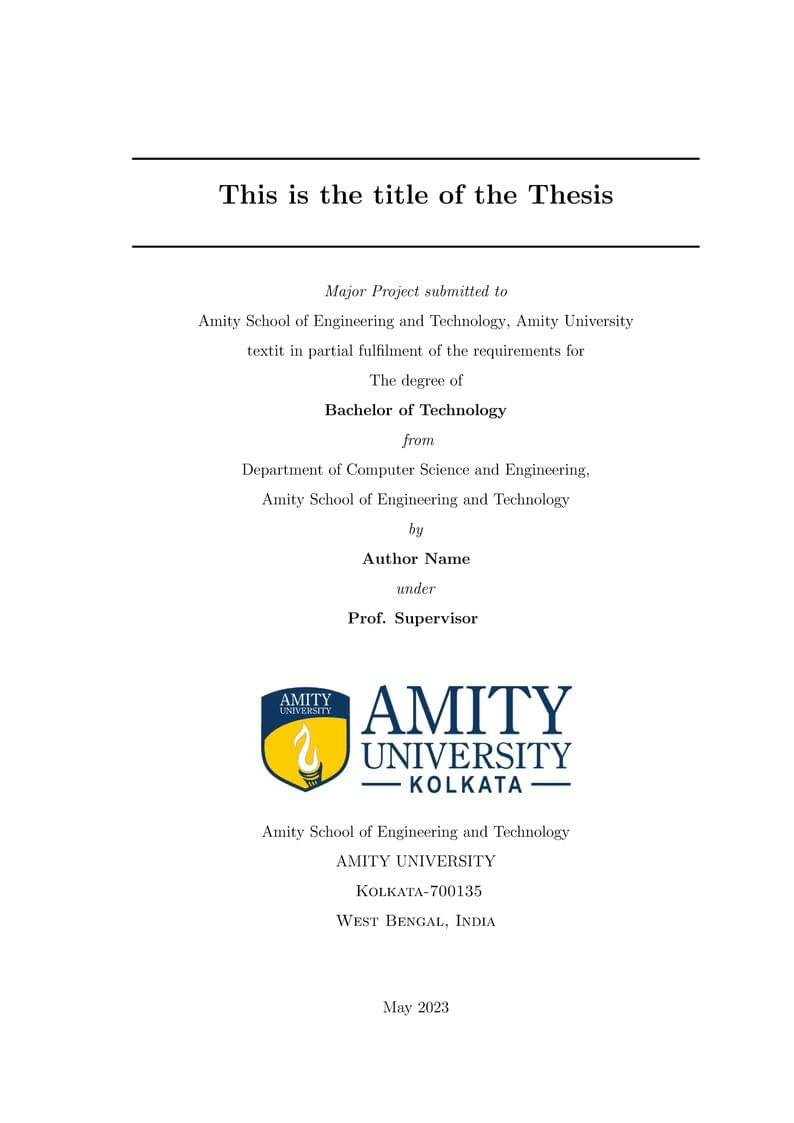 Amity University Kolkata (AUK) Major Project template