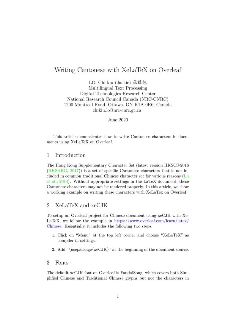 Writing Cantonese with XeLaTeX