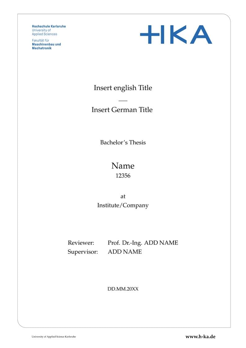 HKA Fakultät Maschinenbau Bachelorthesis