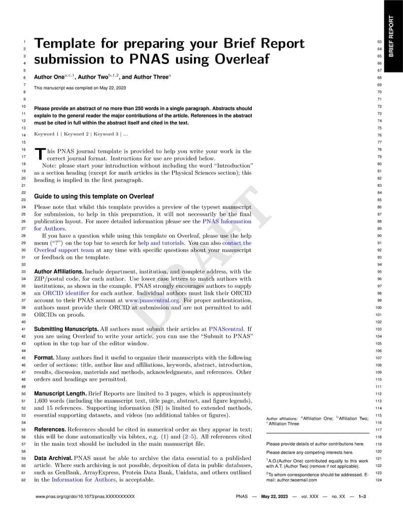 Template for preparing your Brief Report submission to PNAS using Overleaf (2023)