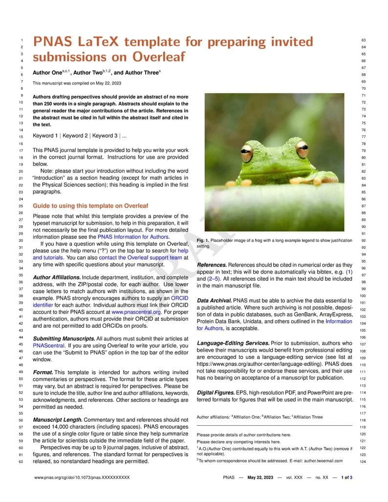 PNAS LaTeX template for preparing invited submissions on Overleaf (2023)