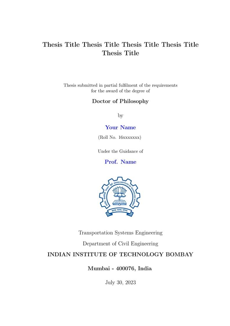 IIT Bombay Unofficial LaTeX Ph.D. Thesis Template