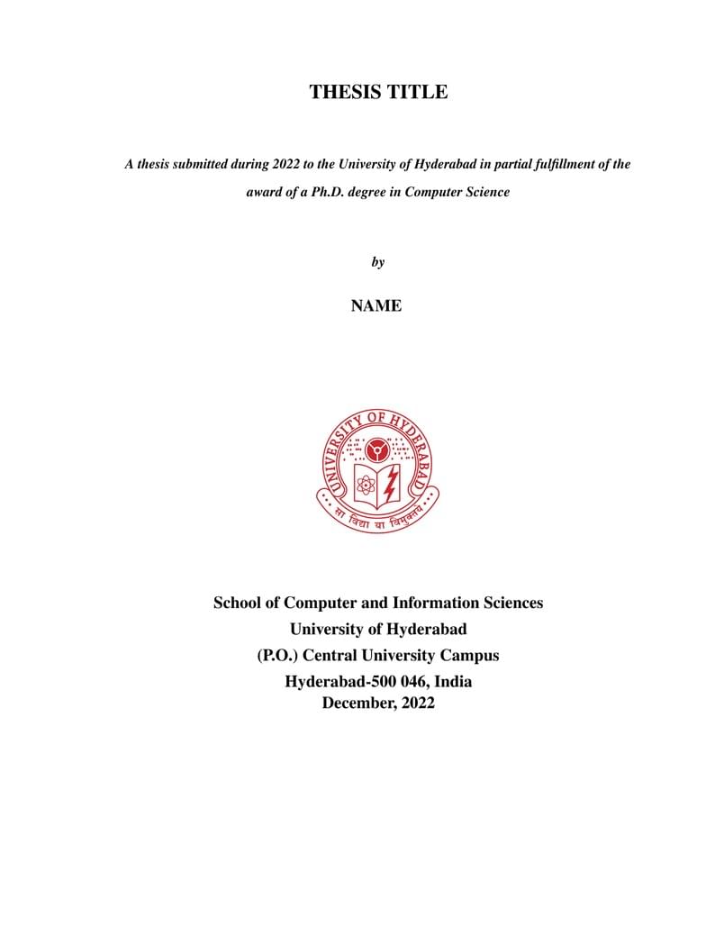 University of Hyderabad PhD Thesis Template