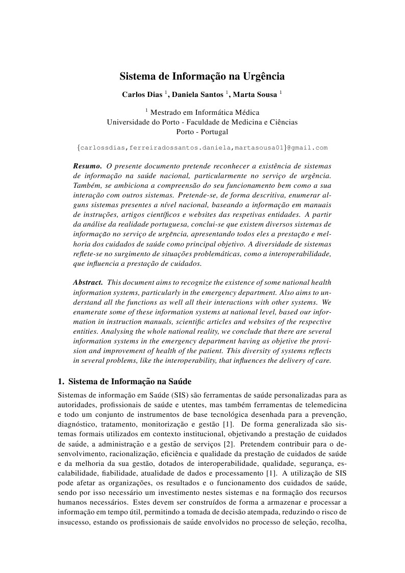 Sistema de Informação na Urgência